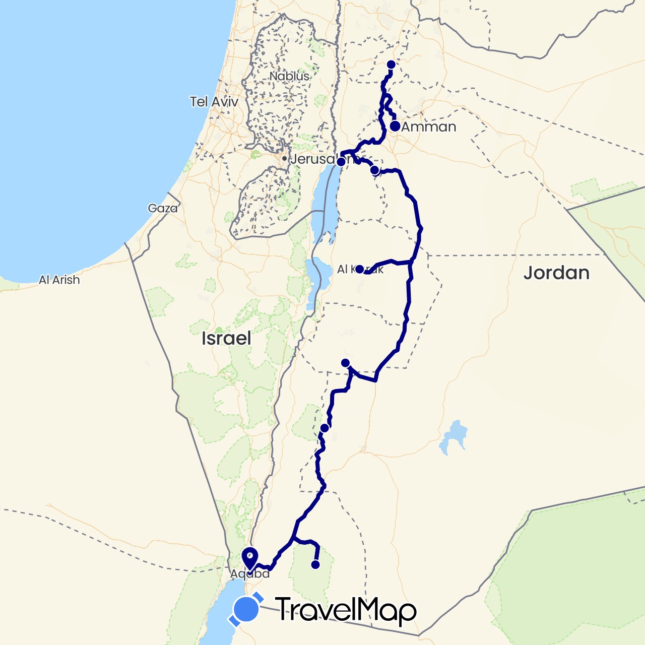 TravelMap itinerary: driving in Jordan (Asia)