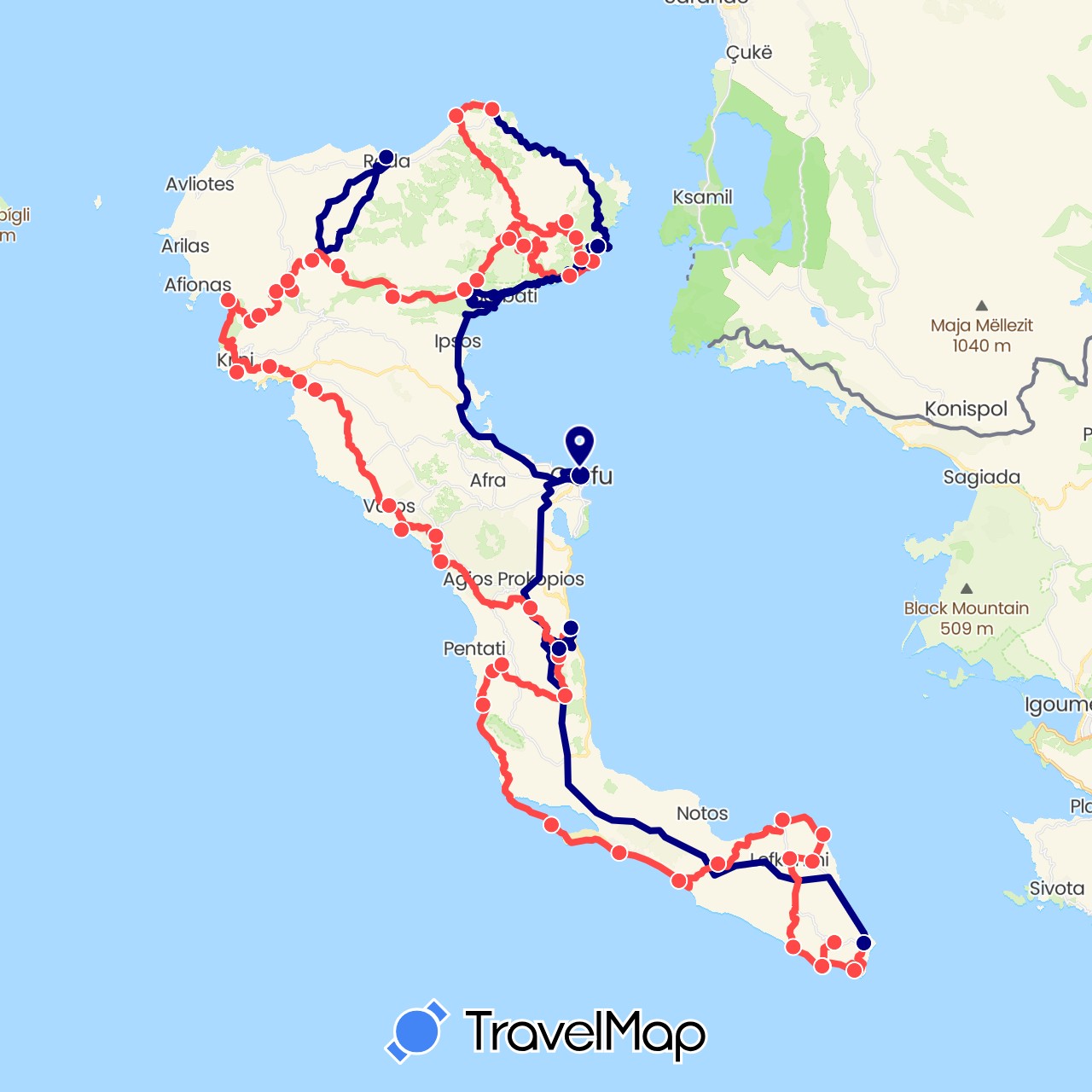 TravelMap itinerary: driving, hiking in Greece (Europe)