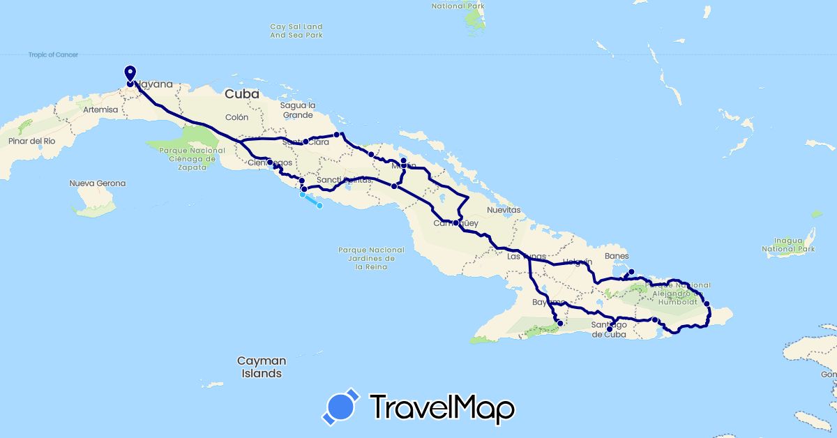 TravelMap itinerary: driving, boat in Cuba (North America)