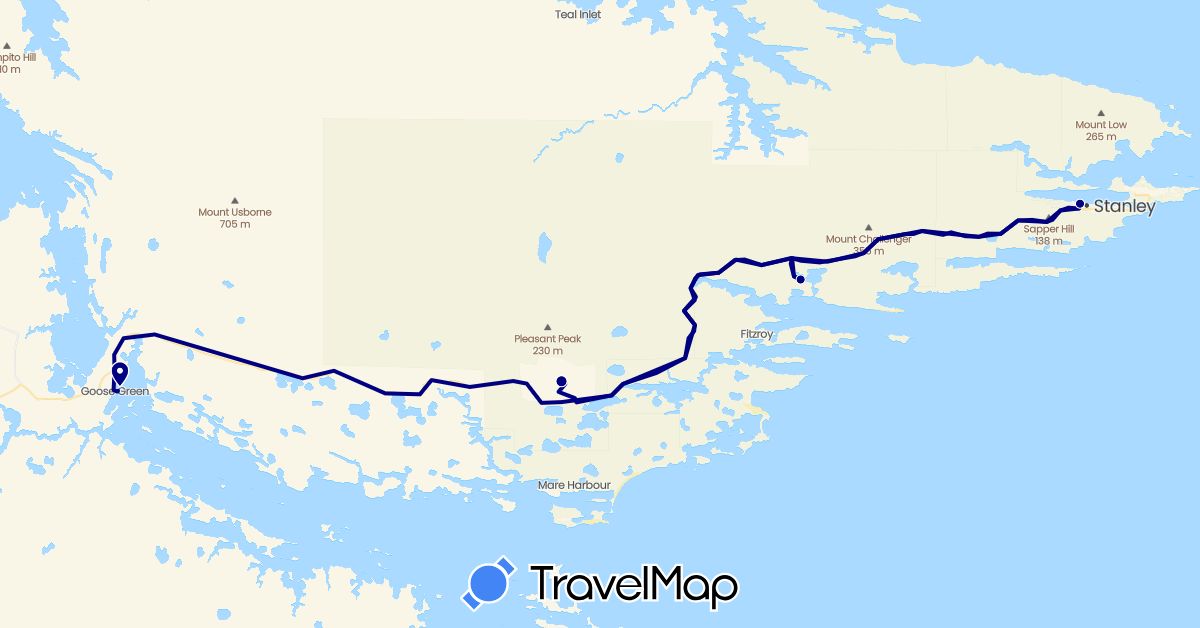 TravelMap itinerary: driving in Falkland Islands (South America)