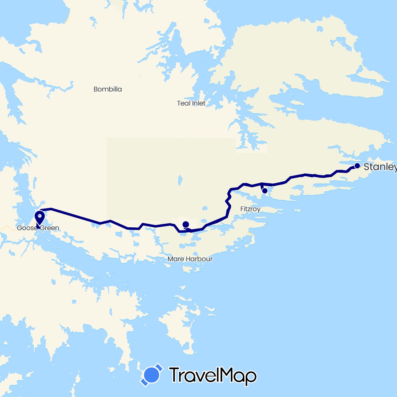 TravelMap itinerary: driving in Falkland Islands (South America)