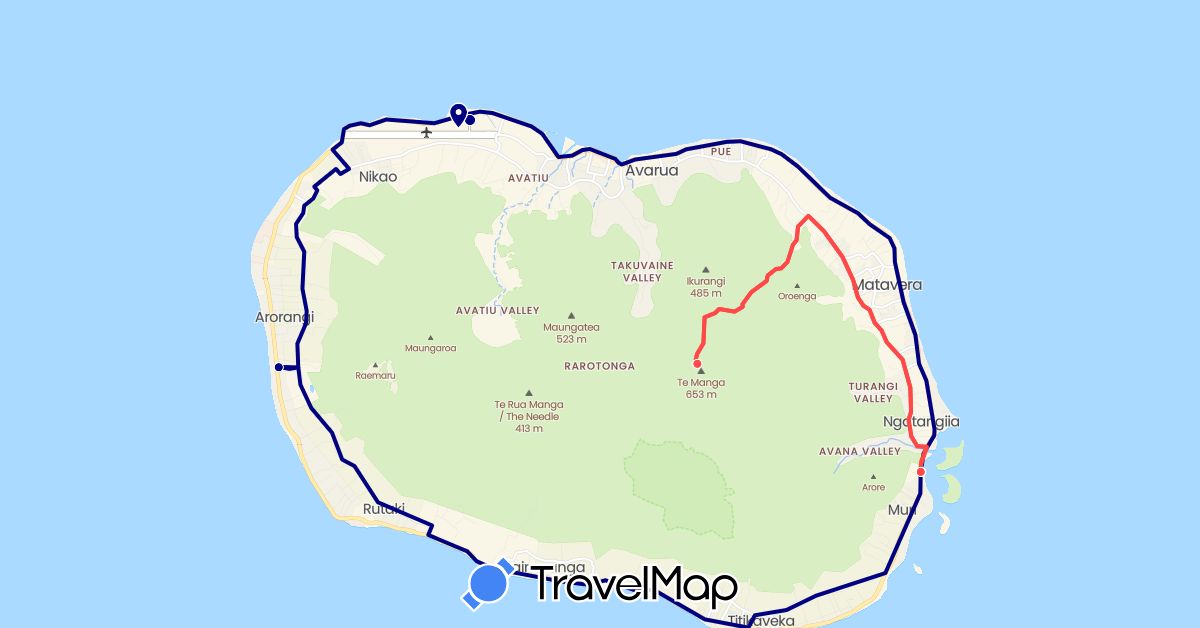 TravelMap itinerary: driving, hiking in Cook Islands (Oceania)