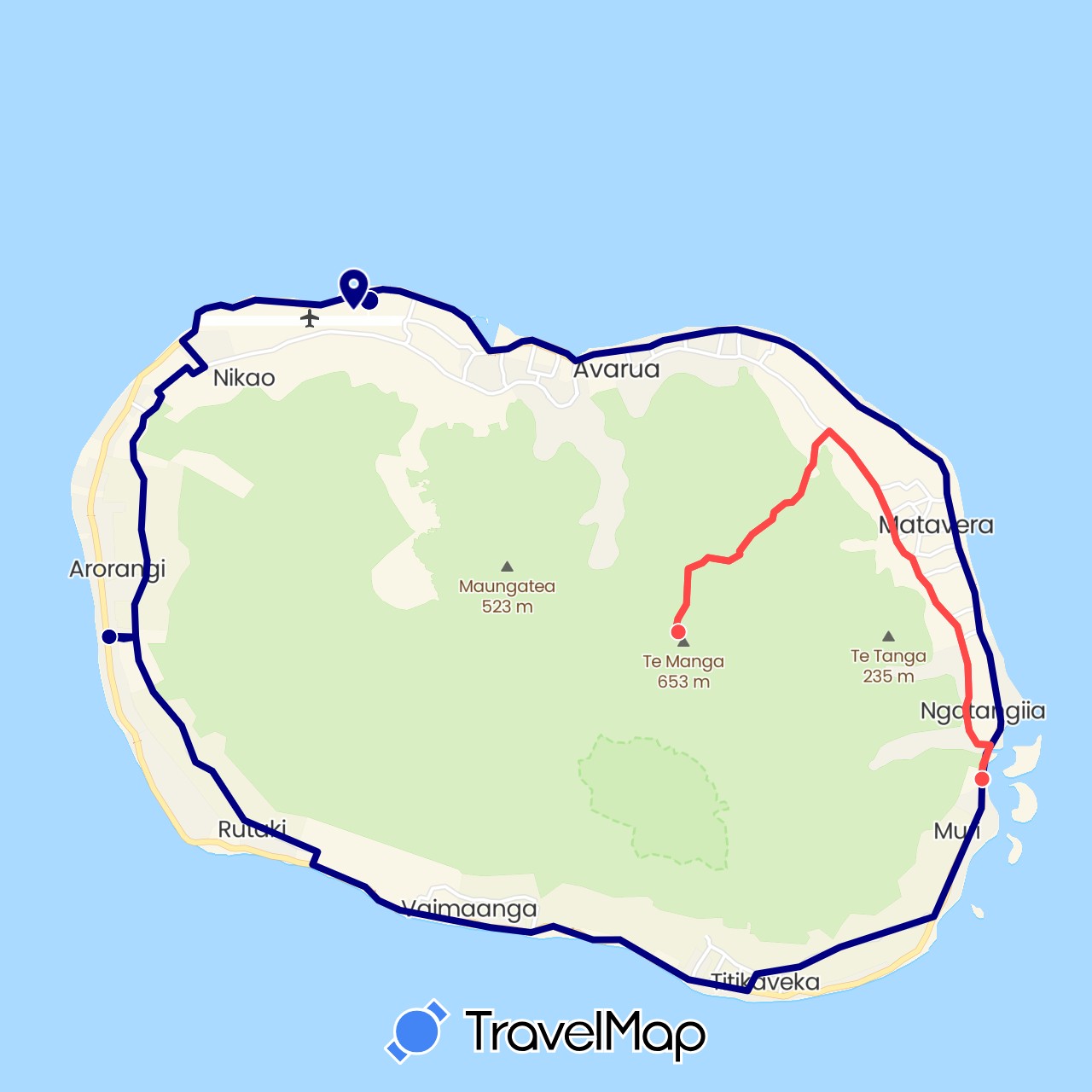TravelMap itinerary: driving, hiking in Cook Islands (Oceania)