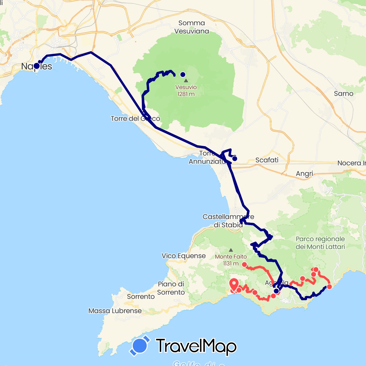 TravelMap itinerary: driving, hiking in Italy (Europe)
