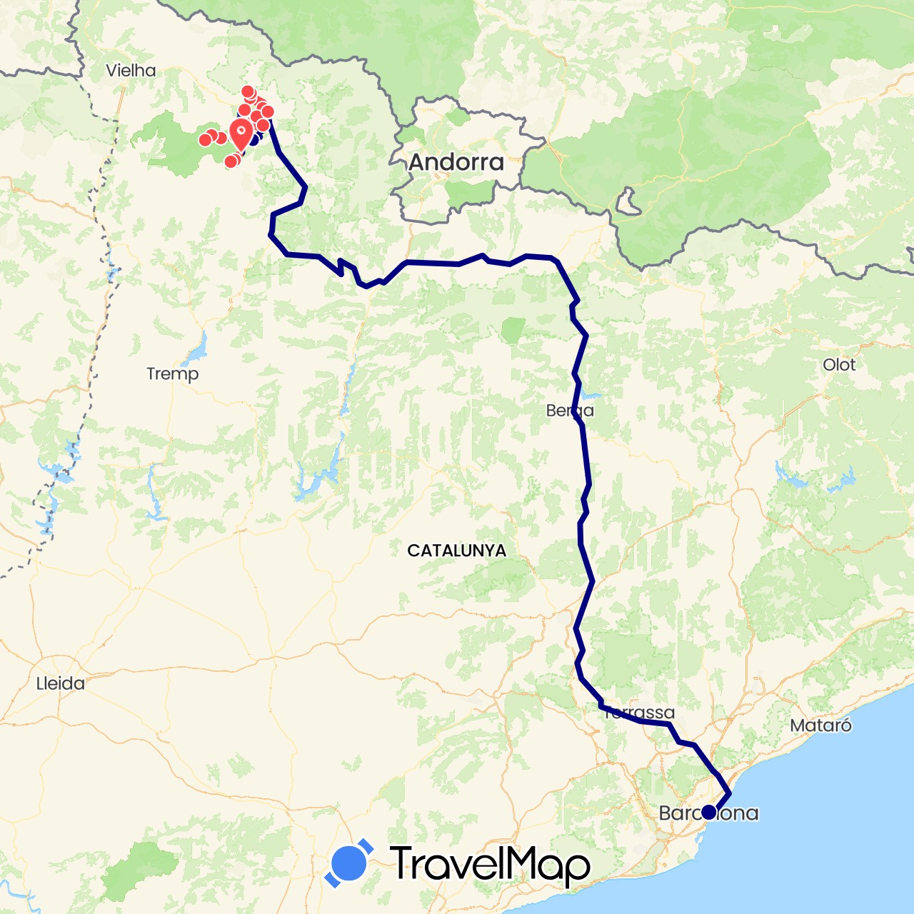 TravelMap itinerary: driving, hiking in Spain (Europe)