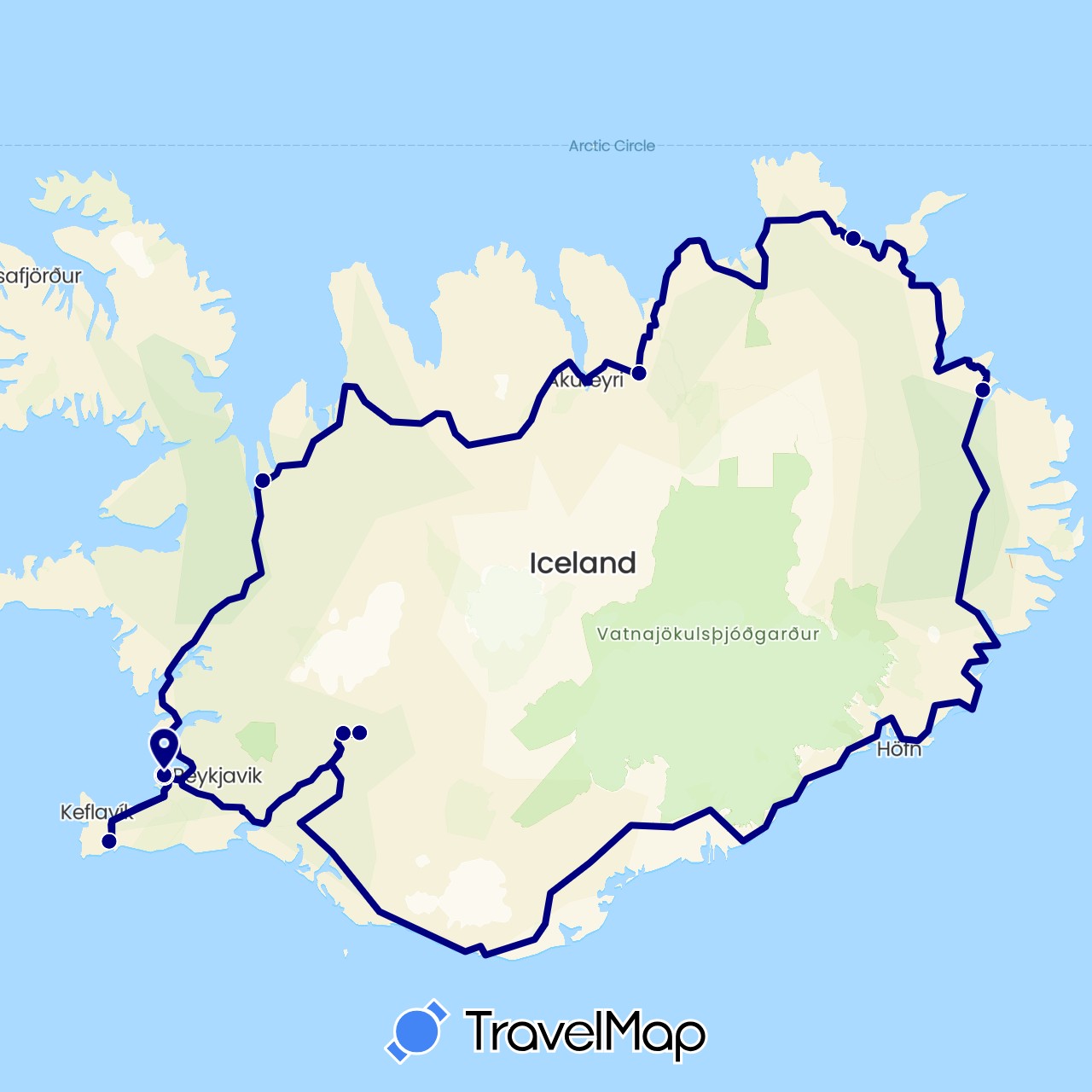 TravelMap itinerary: driving in Iceland (Europe)