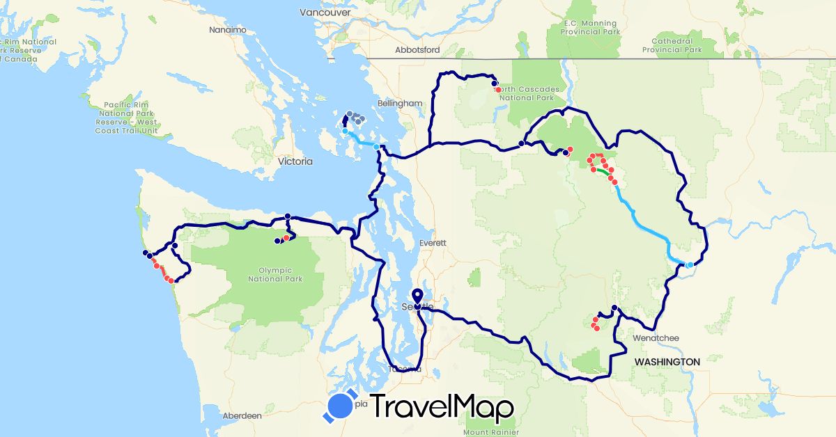 TravelMap itinerary: driving, bus, cycling, hiking, boat in United States (North America)