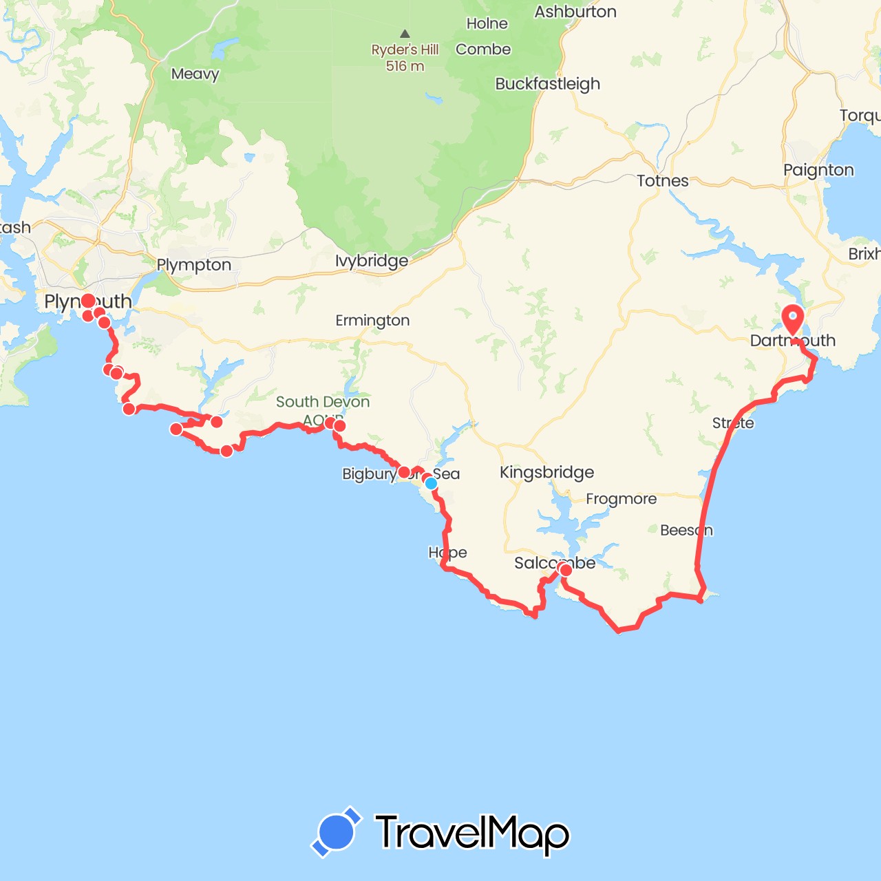 TravelMap itinerary: driving, hiking, boat in United Kingdom (Europe)