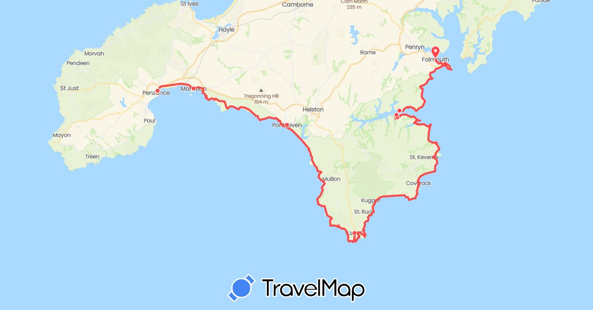 TravelMap itinerary: driving, hiking, boat in United Kingdom (Europe)