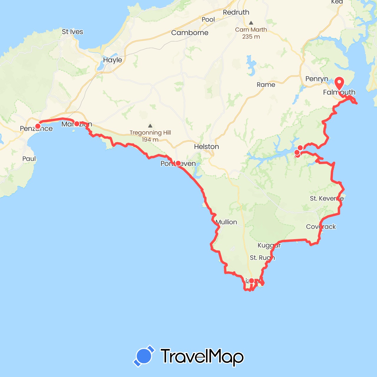 TravelMap itinerary: driving, hiking, boat in United Kingdom (Europe)