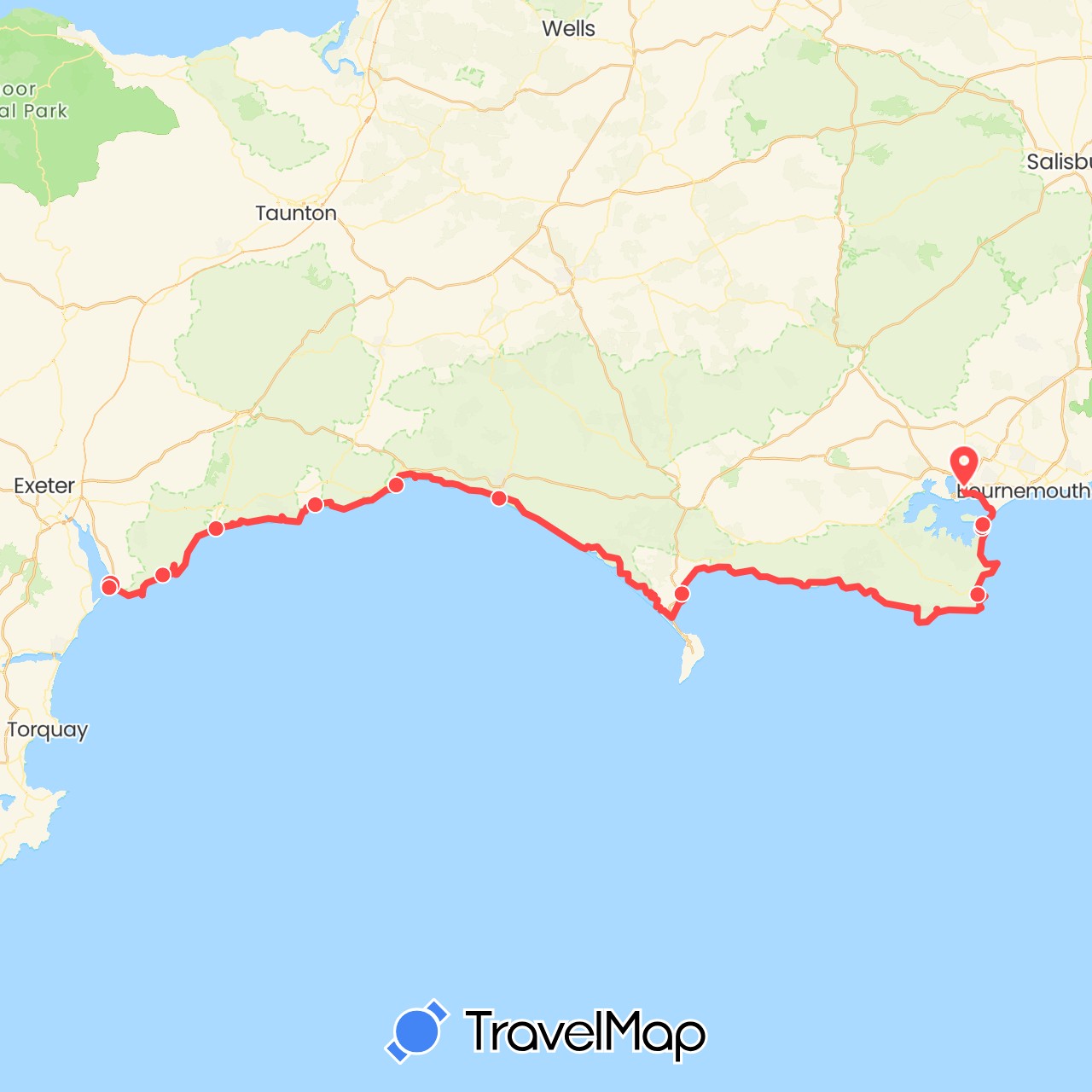 TravelMap itinerary: driving, hiking, boat in United Kingdom (Europe)