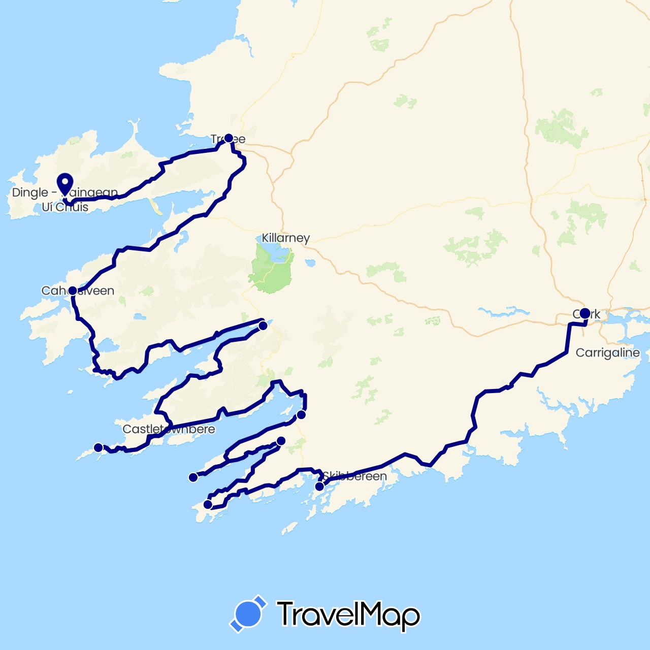 TravelMap itinerary: driving in Ireland (Europe)