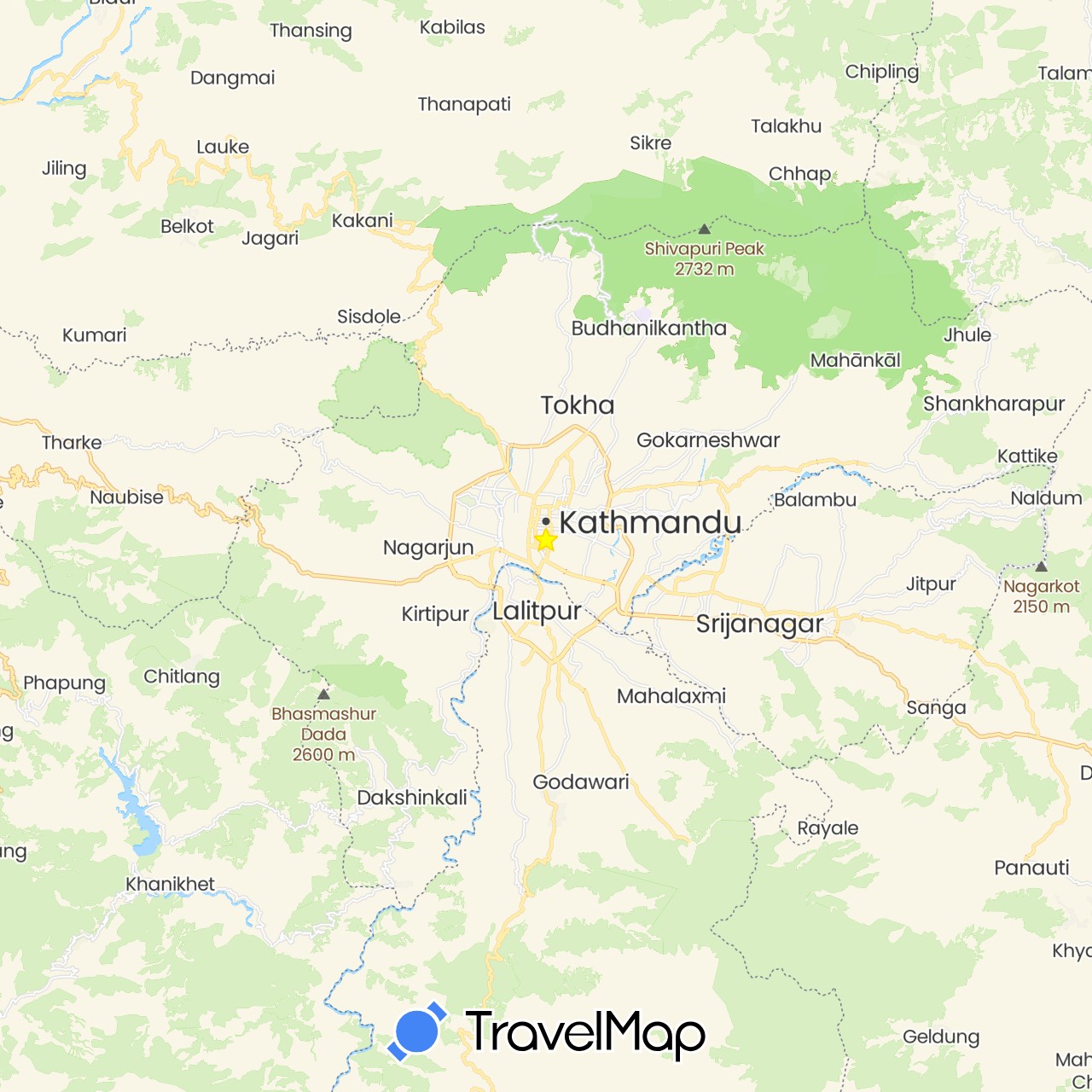 TravelMap itinerary: driving in Nepal (Asia)