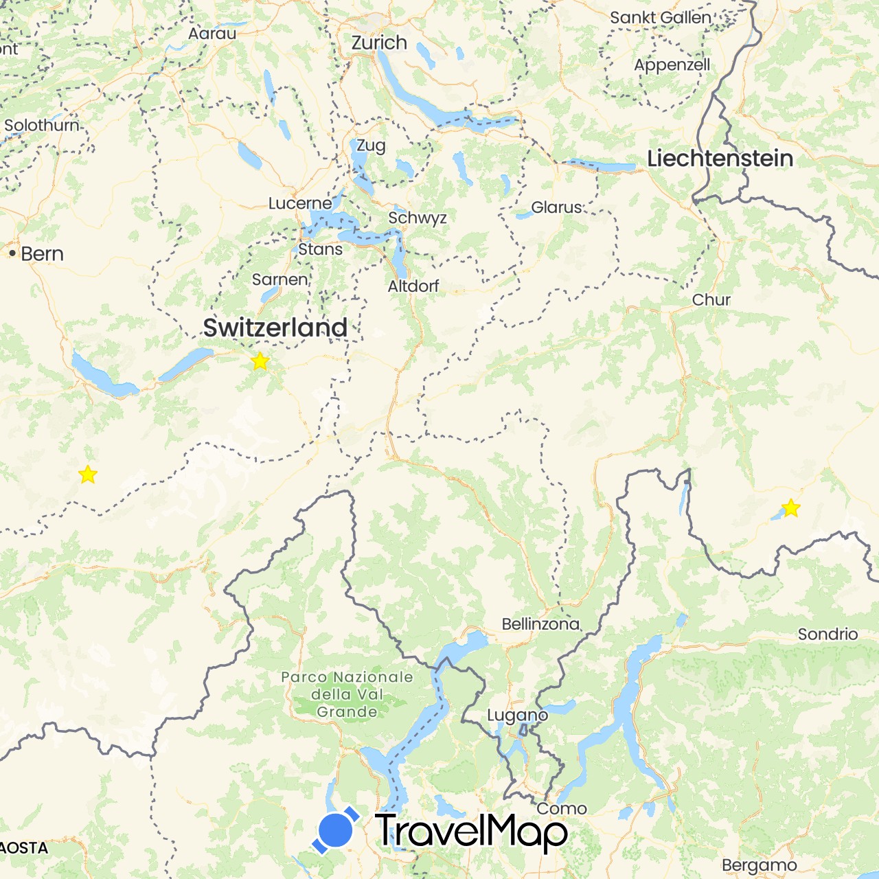 TravelMap itinerary: driving in Switzerland (Europe)
