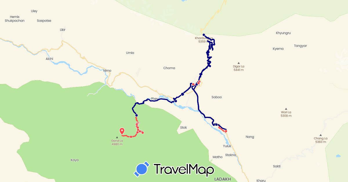 TravelMap itinerary: driving, hiking in India (Asia)